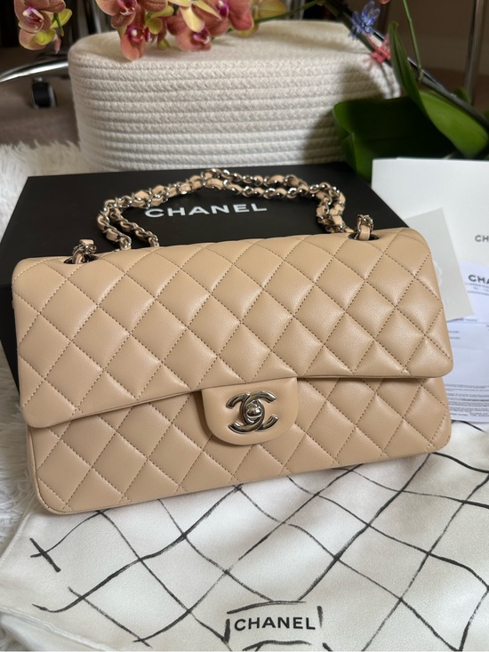 CHANEL Handbags - CHANEL Beige Quilted Leather Shoulder Bag with Chain Strap